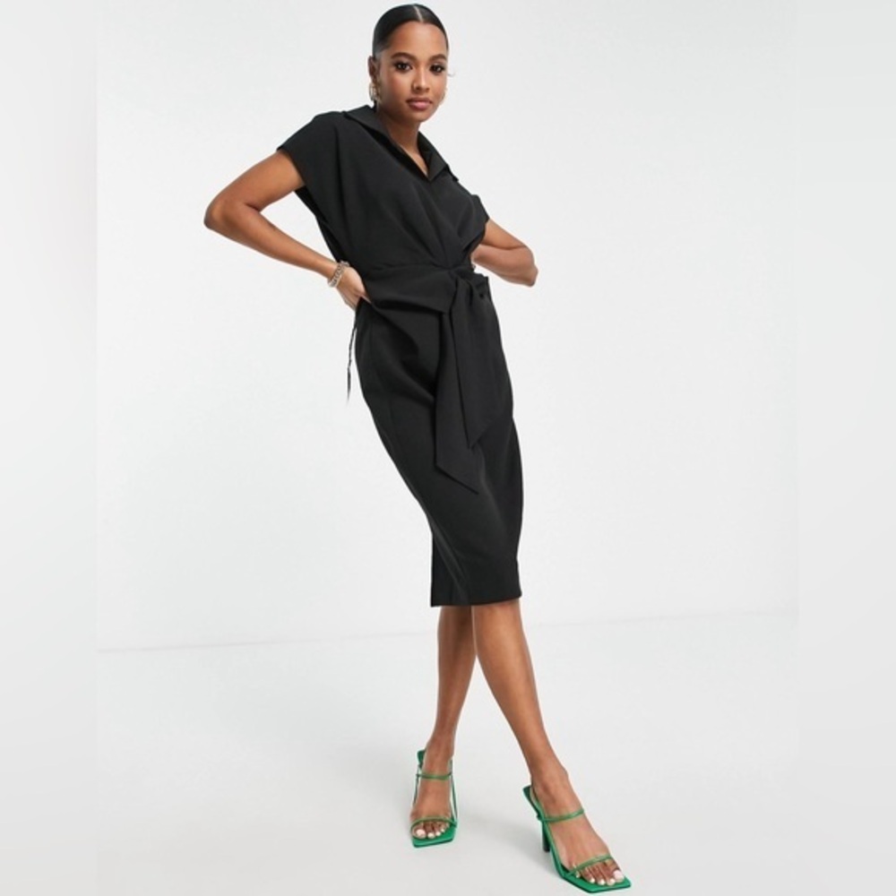 ASOS DESIGN Petite Collared Wrap Front Midi Dress Size 2 P